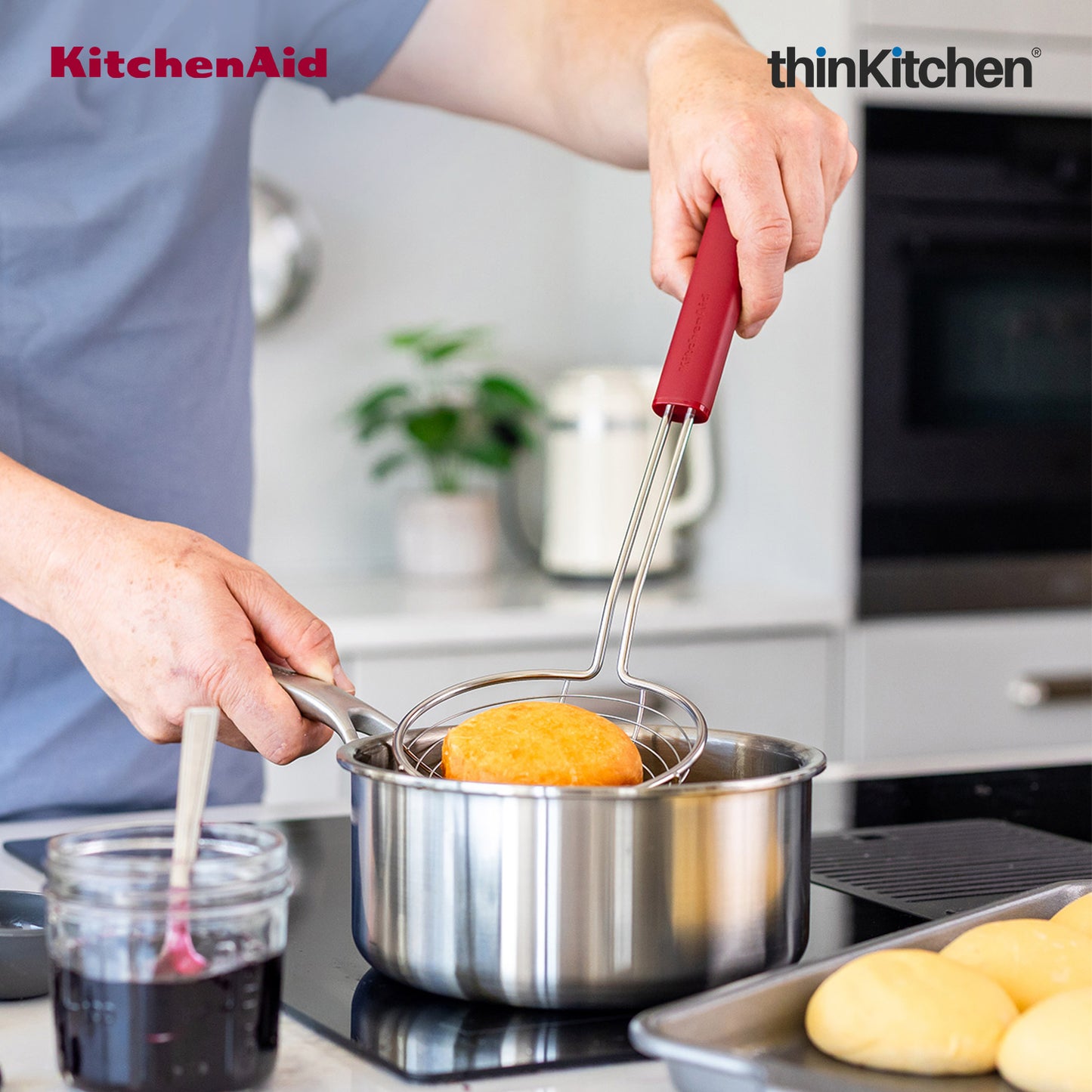 KitchenAid Stainless Steel Wire Strainer for Pasta, Frying - Empire Red, 36.5cm | Heat Resistant