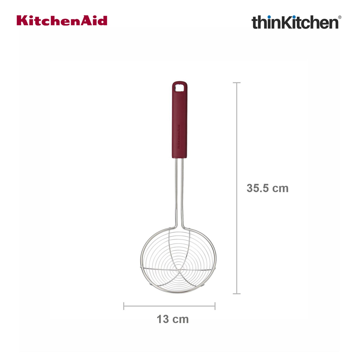 KitchenAid Stainless Steel Wire Strainer for Pasta, Frying - Empire Red, 36.5cm | Heat Resistant