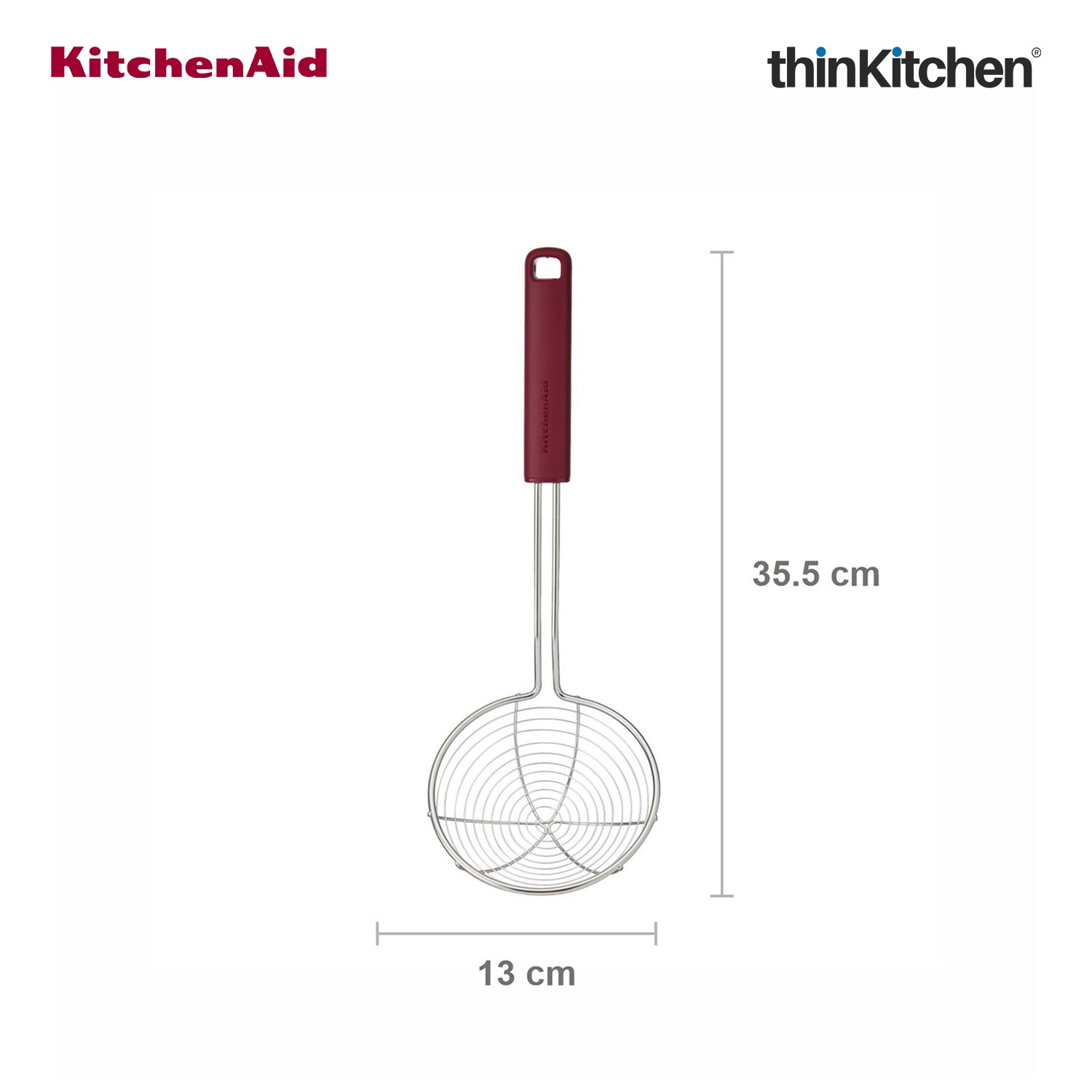 KitchenAid Stainless Steel Wire Strainer for Pasta, Frying - Empire Red, 36.5cm | Heat Resistant - 3