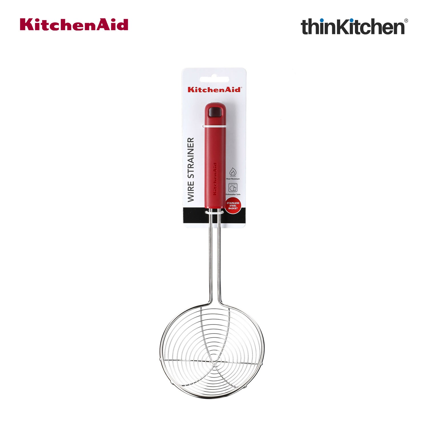 KitchenAid Stainless Steel Wire Strainer for Pasta, Frying - Empire Red, 36.5cm | Heat Resistant - 7