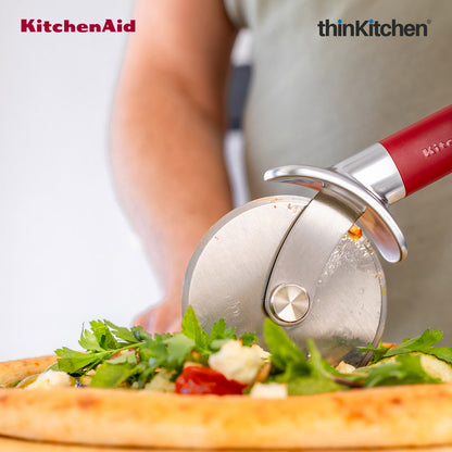 KitchenAid Stainless Steel Pizza Cutter with Finger Guard - Empire Red, 23.5cms