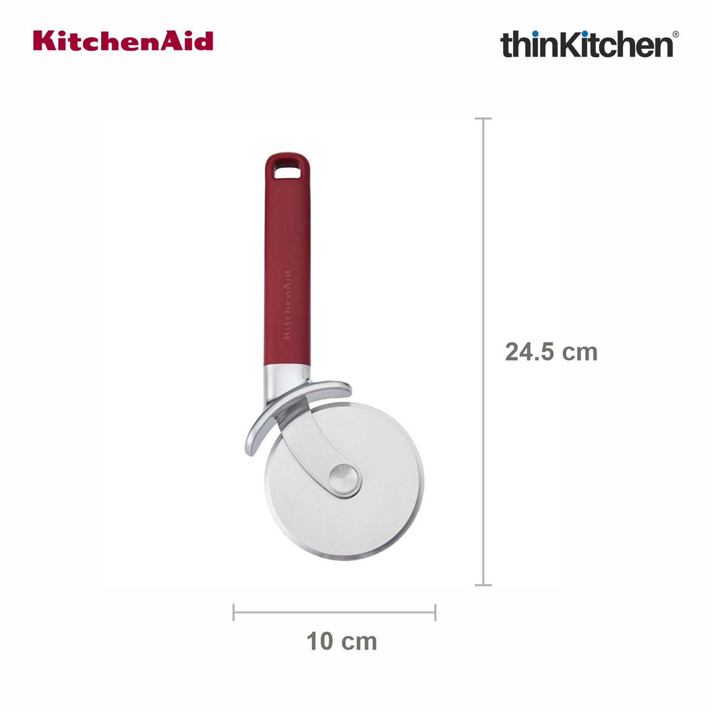 KitchenAid Stainless Steel Pizza Cutter with Finger Guard - Empire Red, 23.5cms