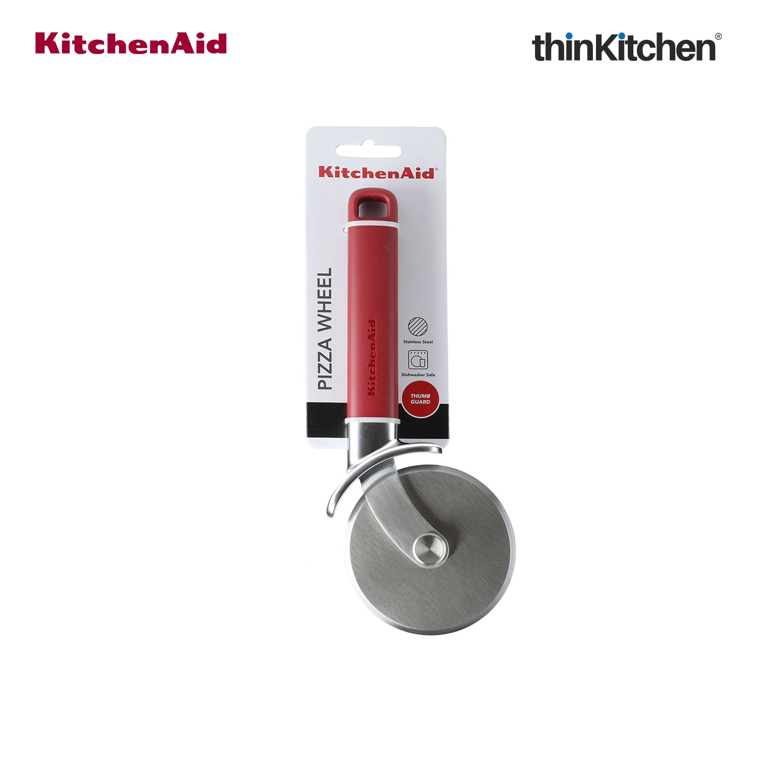 KitchenAid Stainless Steel Pizza Cutter with Finger Guard - Empire Red, 23.5cms - 5