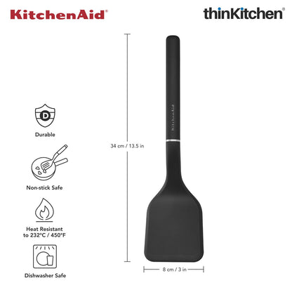 KitchenAid Solid Turner, Matte Black, Heat Resistant Cooking Utensil, Non-Stick Safe with Durable Handle, 34cm