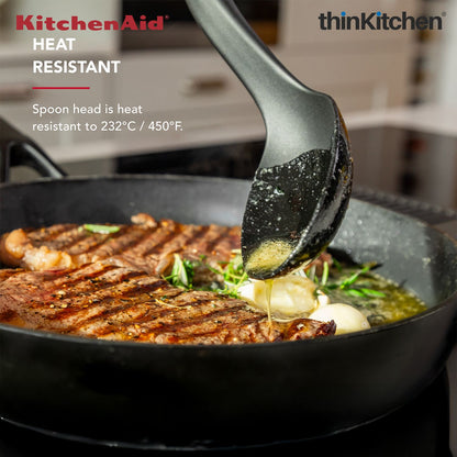 KitchenAid Cooking Spoon, Matte Black, Heat Resistant Cooking Utensil, Non-Stick Safe with Durable Handle, 34cm