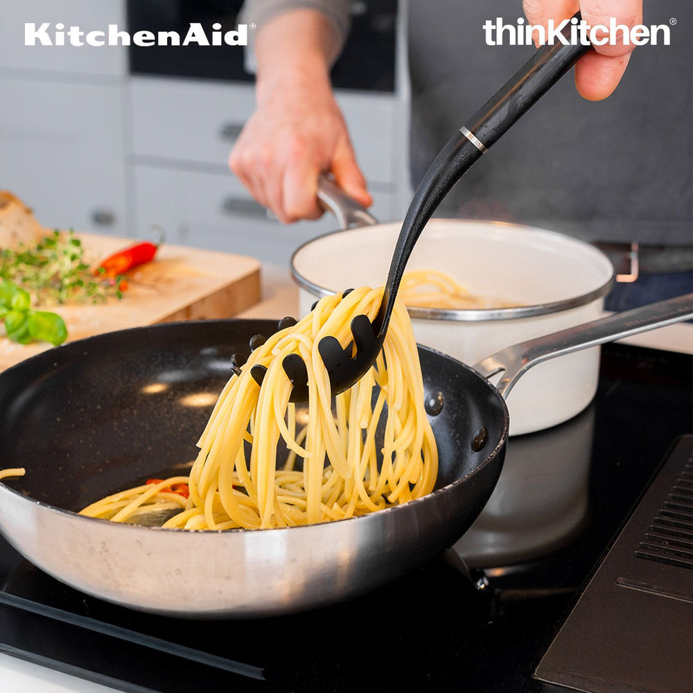 KitchenAid Nylon Pasta Spoon, Onyx Black | Premium Spaghetti & Noodle Server, Heat Resistant
