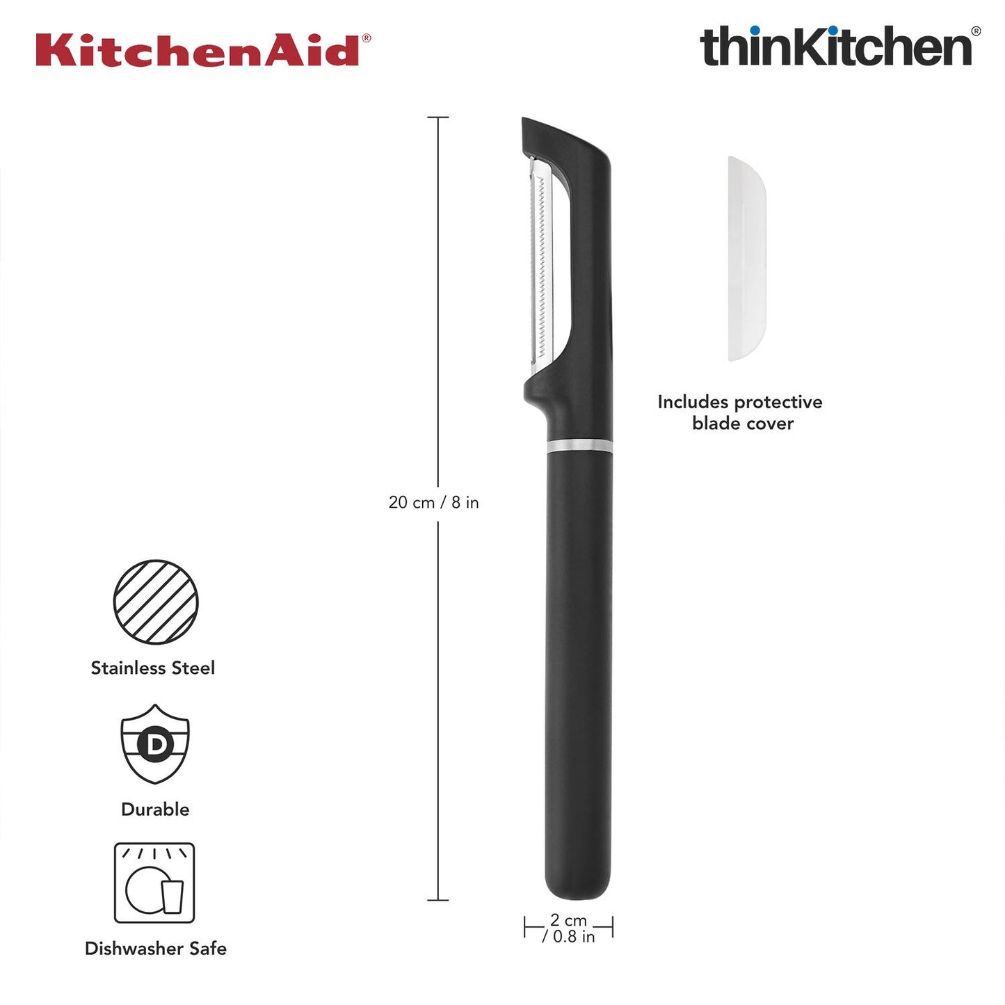 KitchenAid Euro Peeler, Matte Black, Vegetable Peeling Tool with Serrated Blade and Durable Handle, Dishwasher Safe, 20cm