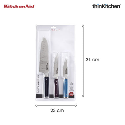 Premium 3Pcs Stainless Steel Knife Set – Sharp Santoku, Utility & Paring Kitchen Knife Set for Cutting, Slicing