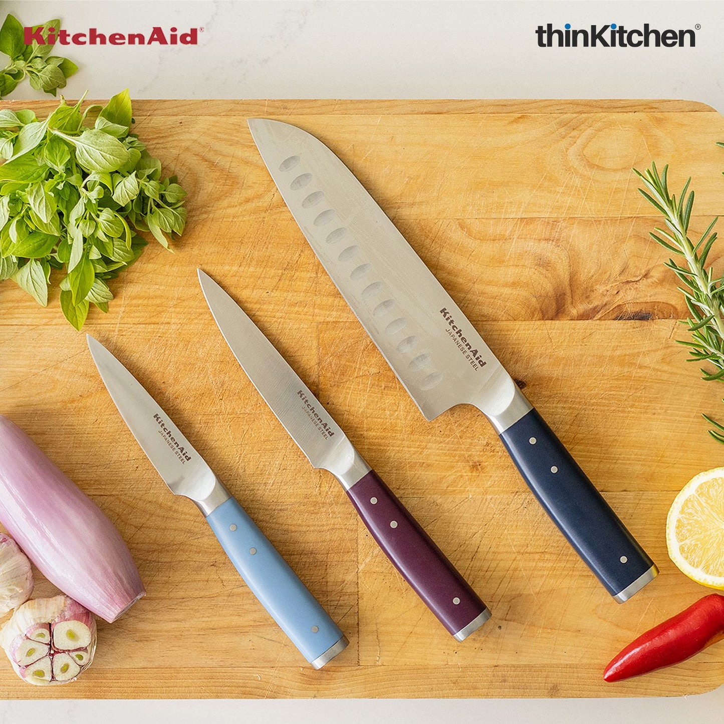 Premium 3Pcs Stainless Steel Knife Set – Sharp Santoku, Utility & Paring Kitchen Knife Set for Cutting, Slicing
