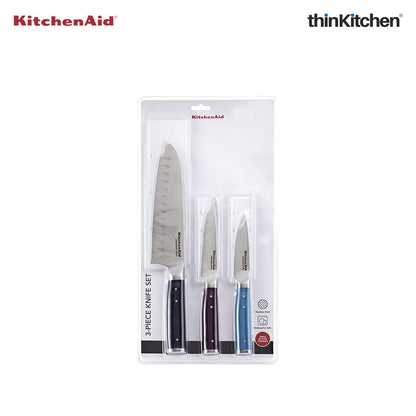 Premium 3Pcs Stainless Steel Knife Set – Sharp Santoku, Utility & Paring Kitchen Knife Set for Cutting, Slicing