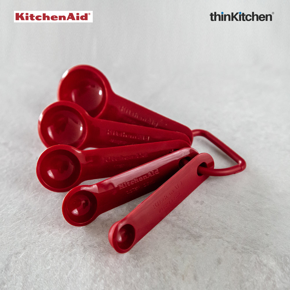 KitchenAid Premium Nestable Measuring Spoon Set 5 Pieces for Dry / Liquid Ingredients - Empire Red