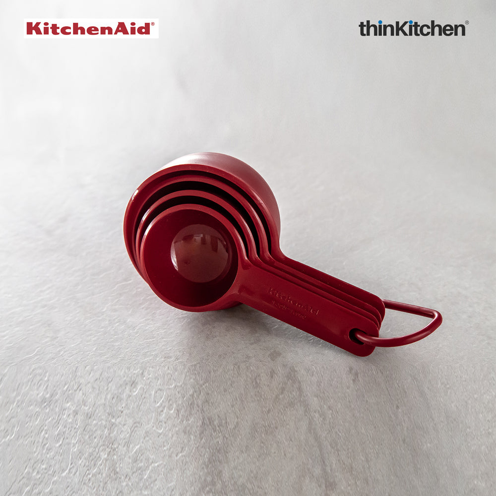 KitchenAid Premium 4 Pcs Nesting Plastic Measuring Cup Set for Liquid and Dry Ingredients, Red