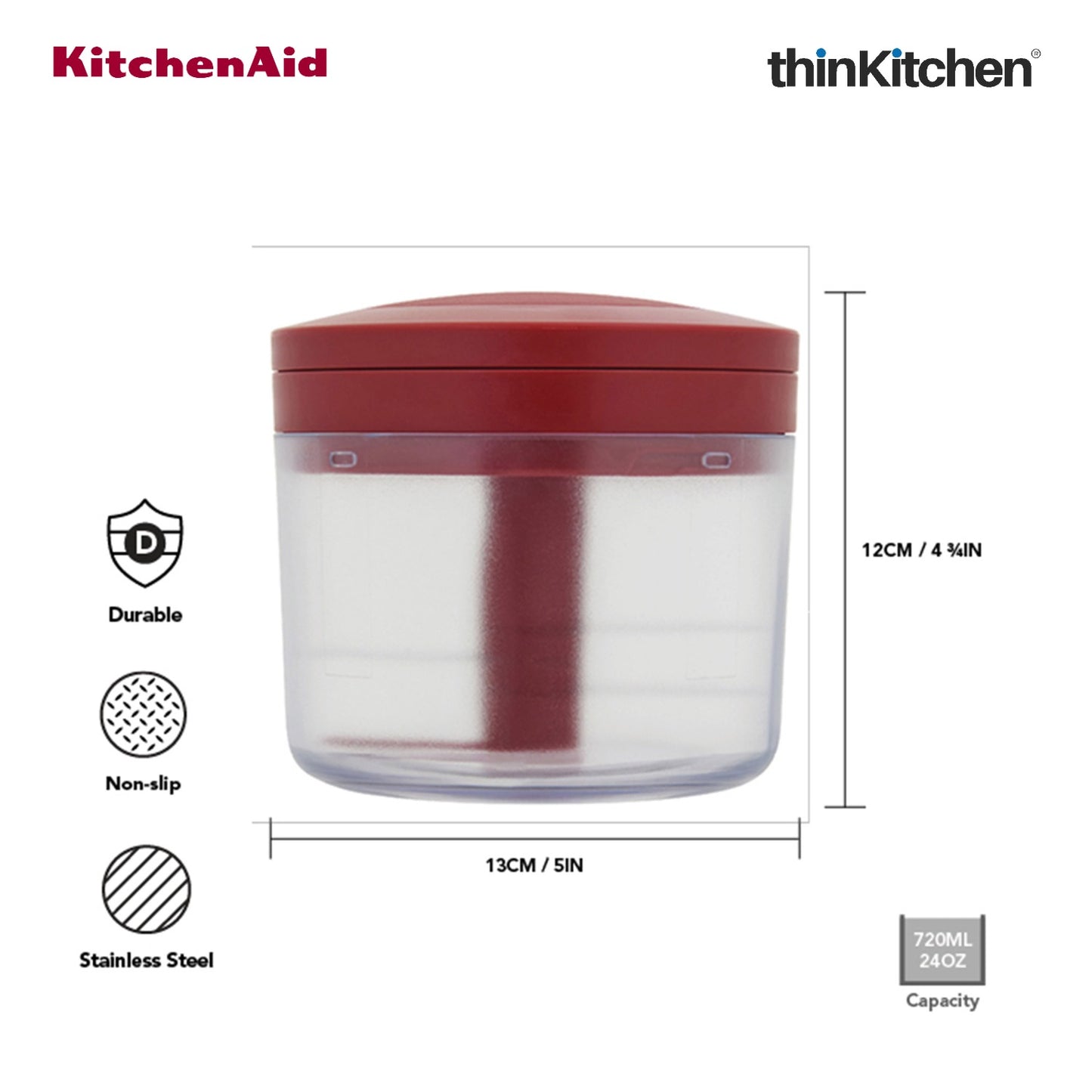 KitchenAid Manual Vegetable Chopper with Pull Cord, 720ml, Red