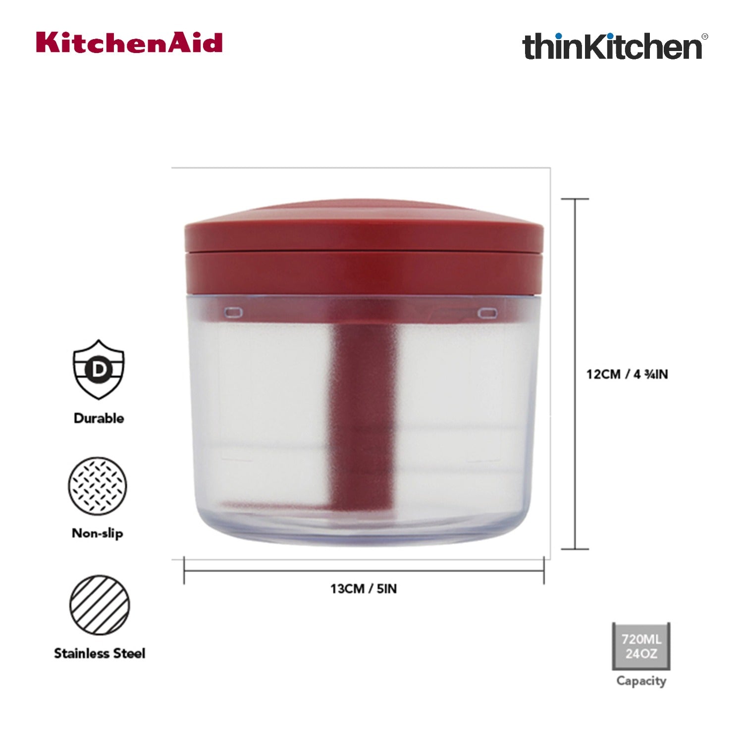 KitchenAid Manual Vegetable Chopper with Pull Cord, 720ml, Red - 9