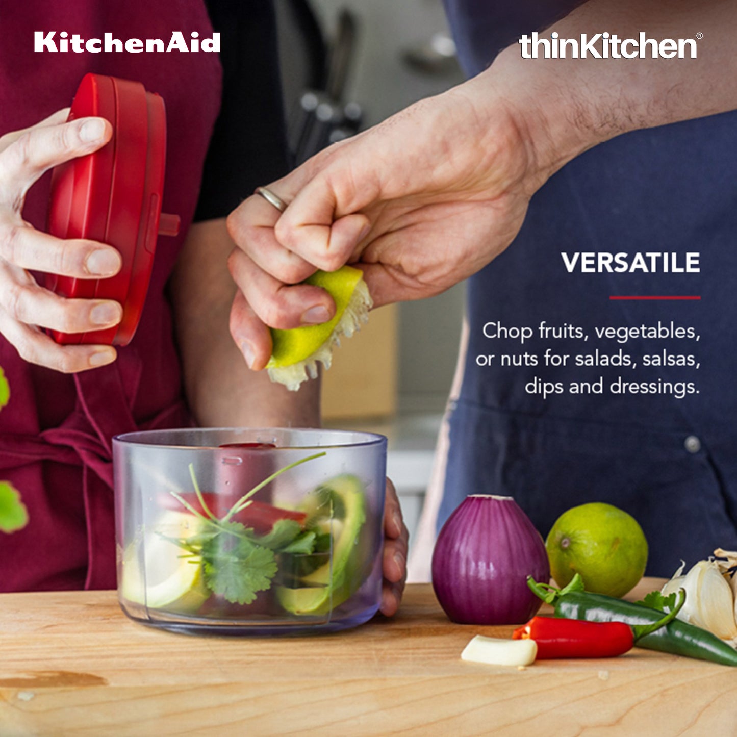 KitchenAid Manual Vegetable Chopper with Pull Cord, 720ml, Red