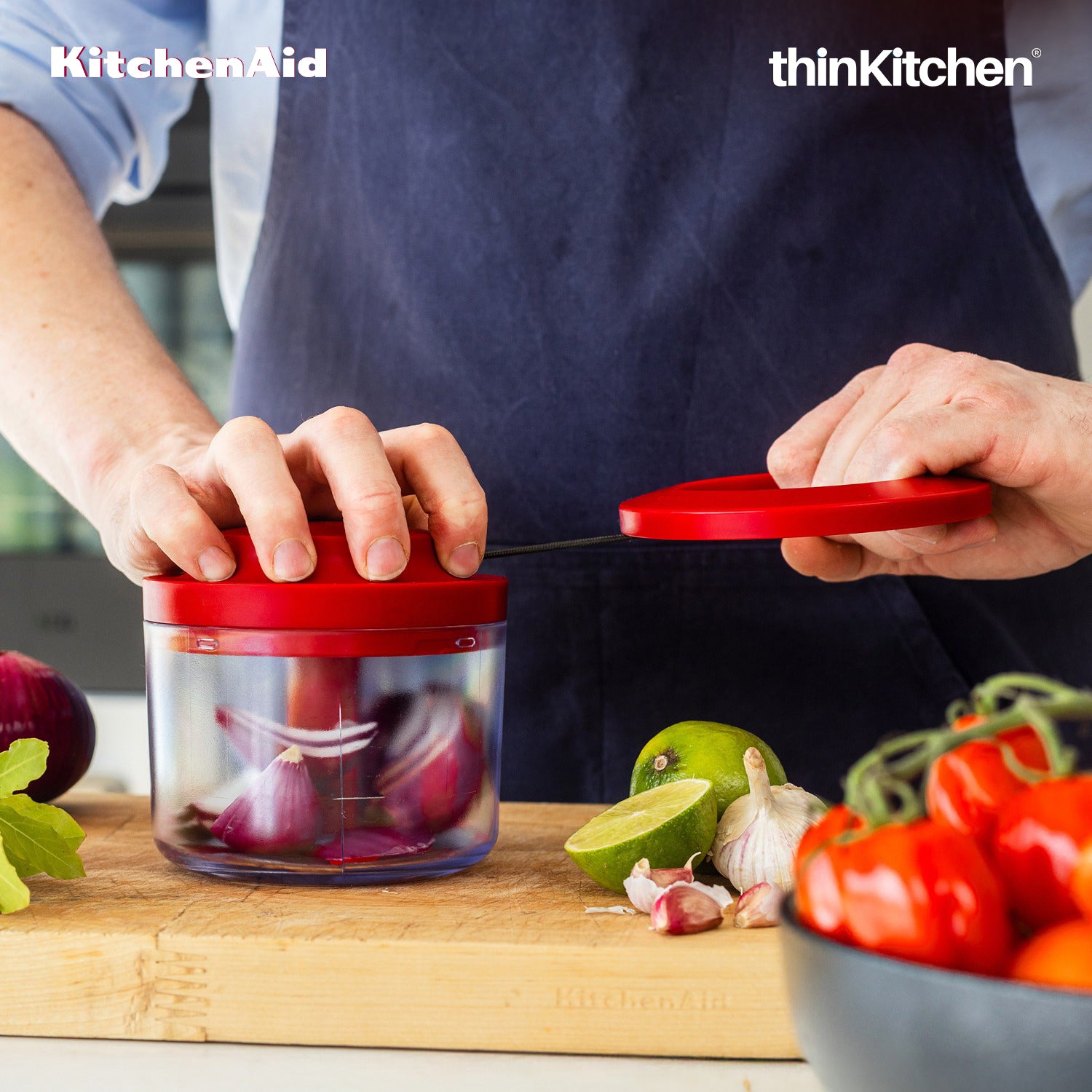 KitchenAid Manual Vegetable Chopper with Pull Cord, 720ml, Red - 1