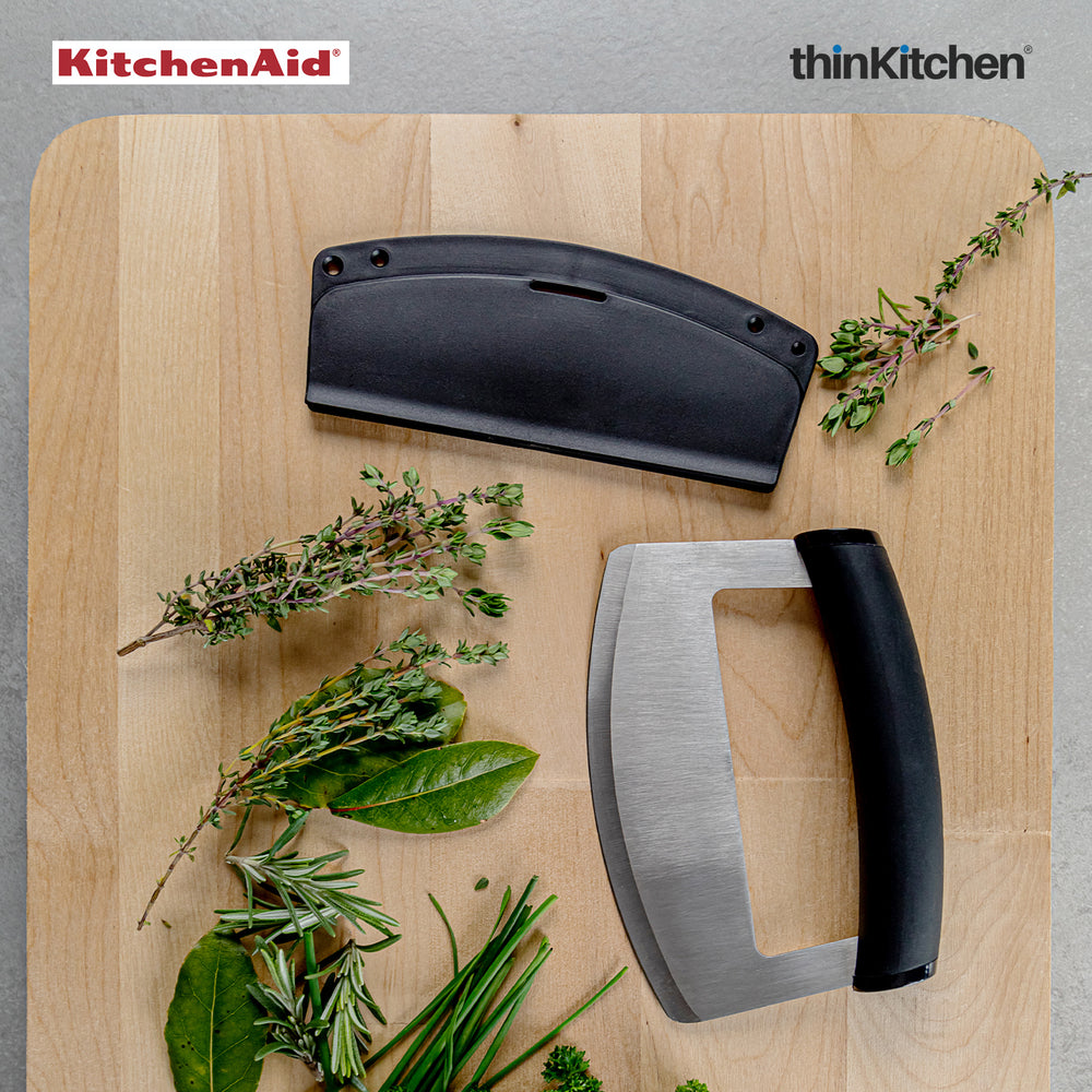 KitchenAid Premium Sharp Mezzaluna Knife, 15cm | Sharp Stainless Steel Curved Blade for Effortless Chopping & Mincing