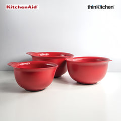 KitchenAid 3 Piece Mixing Bowl Set | Non-Slip Nesting Bowls with Pour Spouts | Microwave & Dishwasher Safe | Empire Red