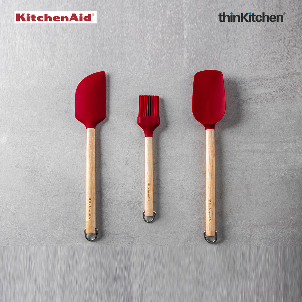 3-Piece Birchwood Baking Set | Pastry Brush & Silicone Spatulas | Empire Red