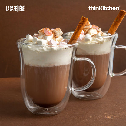 La Cafetière Double Walled Hot Chocolate Glasses | 350ml | Set of 2 | Borosilicate Glass, Gift Boxed, Thermal Insulation for Hot Drinks
