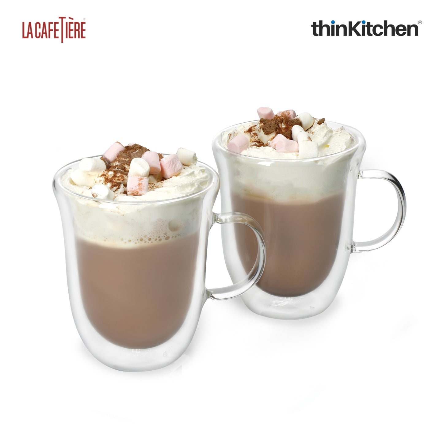 La Cafetière Double Walled Hot Chocolate Glasses | 350ml | Set of 2 | Borosilicate Glass, Gift Boxed, Thermal Insulation for Hot Drinks