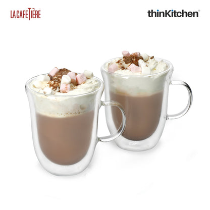 La Cafetière Double Walled Hot Chocolate Glasses | 350ml | Set of 2 | Borosilicate Glass, Gift Boxed, Thermal Insulation for Hot Drinks