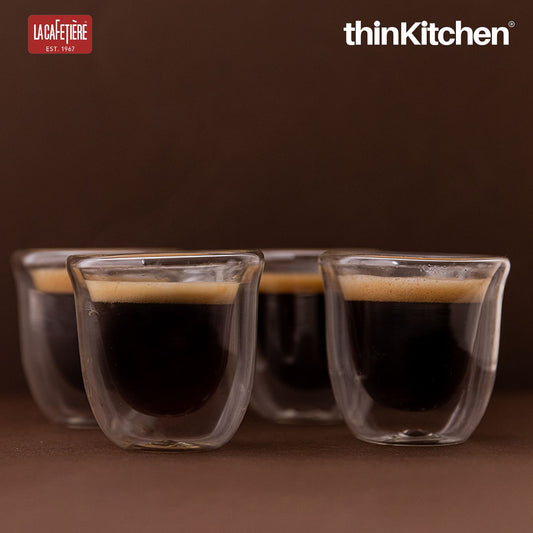 La Cafetiere Set of 4 Transparent Double Wall Espresso Cups, 75ml each