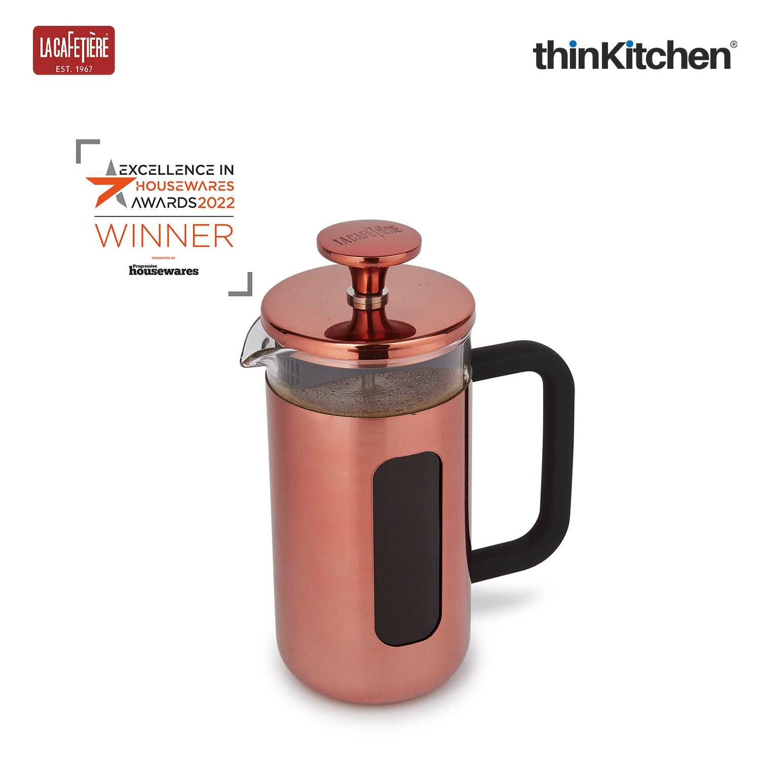 Premium 350ml 3-Cup French Press Coffee Maker, Copper - 3