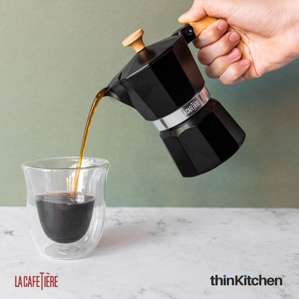 La Cafetière 150ml Premium 3 Cup Moka Pot, Premium Aluminium Stovetop Espresso Coffee Maker, Black