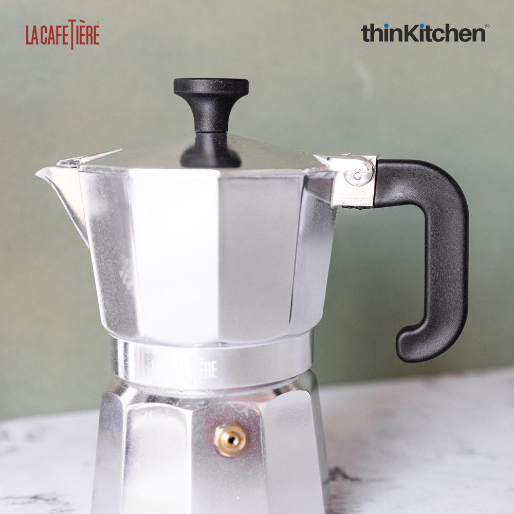 La Cafetière 150ml Premium 3 Cup Moka Pot, Aluminium Stovetop Espresso Coffee Maker, Silver