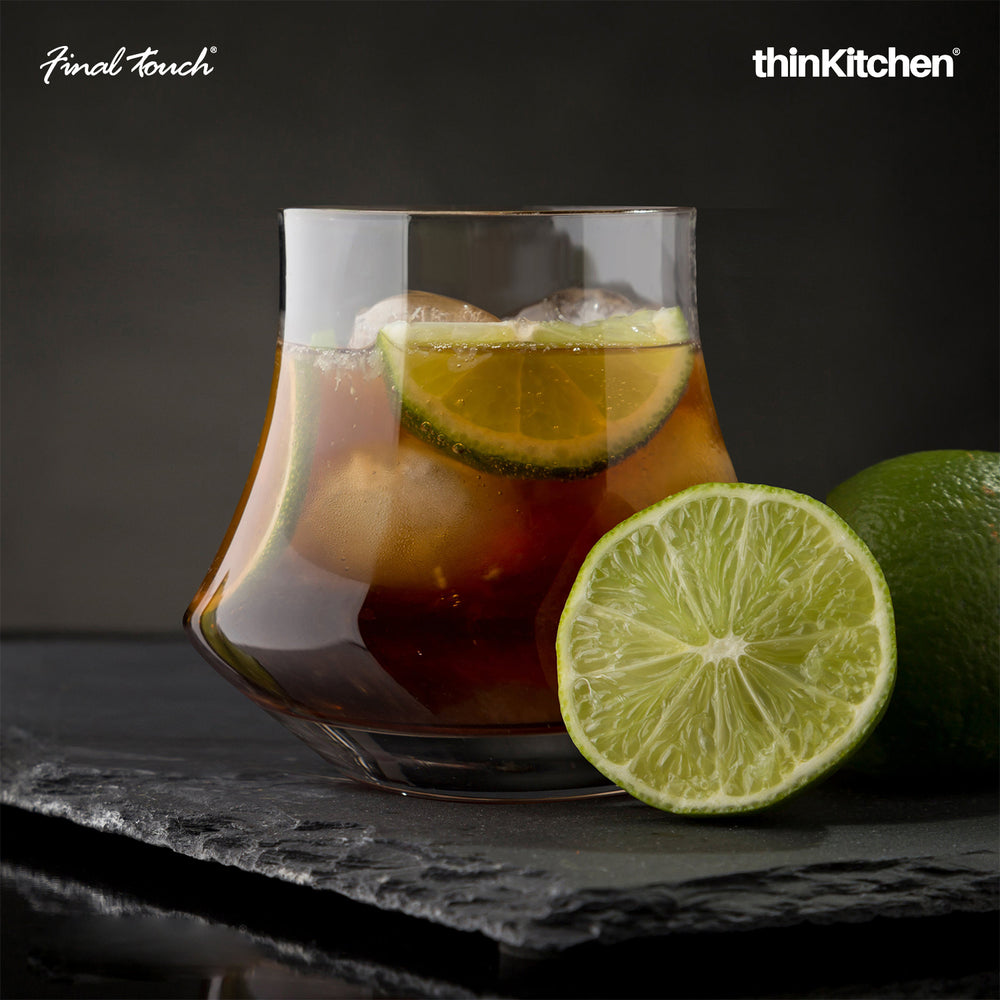 Final Touch 400ml Premium Spinning Crystal Whiskey Glasses Set of 2, Double Old Fashioned
