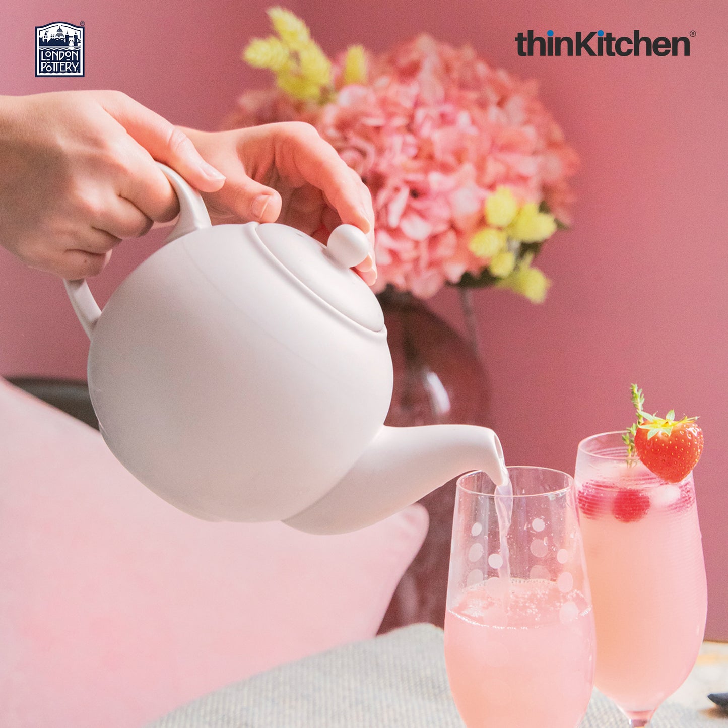 London Pottery London Pottery Farmhouse London Pottery Farmhouse Teapot, Nordic Pink, Four Cup - 900Ml, Gift Boxed