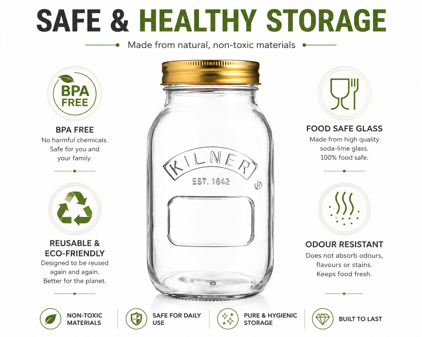 Kilner 1 Litre Leakproof Premium Preserve Glass Jar with Screw Lid, Ideal for Storing and Preserving - 3