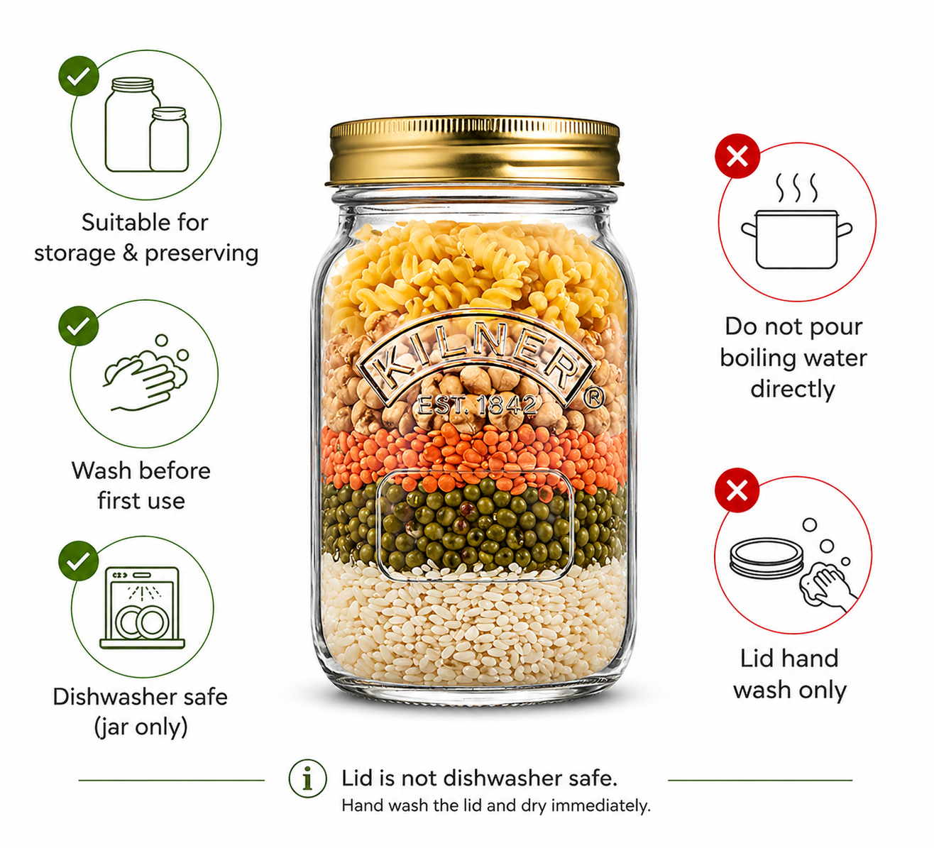 Kilner 1 Litre Leakproof Premium Preserve Glass Jar with Screw Lid, Ideal for Storing and Preserving - 4