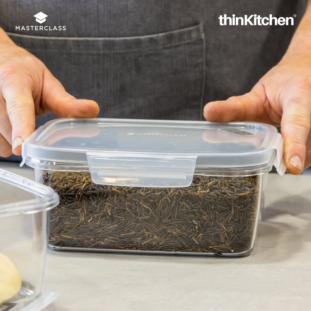 MasterClass 1.5 Litre Premium Square Eco Snap Airtight Food Storage Container, Clip Lock, Leak Proof