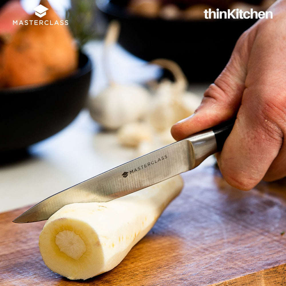 MasterClass Self Sharpening 4.5" Premium Carbon Stainless Steel Utility Knife for Cutting & Everyday Kitchen Tasks