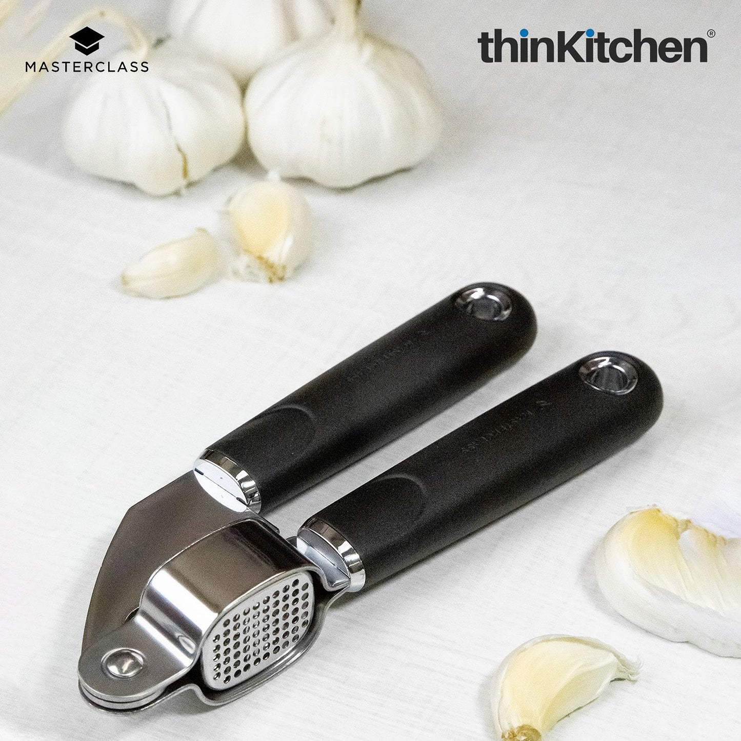 MasterClass Stainless Steel Garlic Press With Soft Grip Handle, 17.5cm