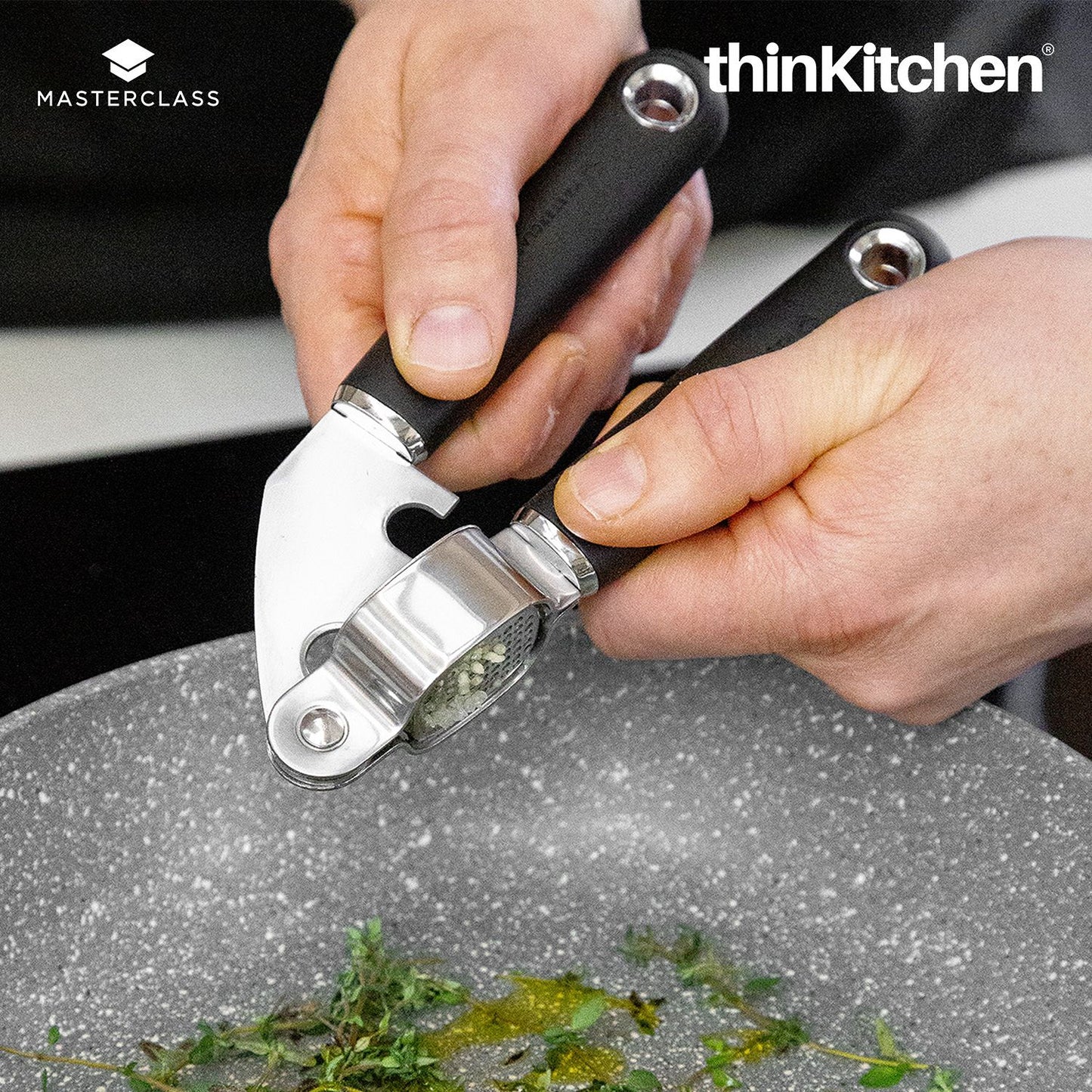 MasterClass Stainless Steel Garlic Press With Soft Grip Handle, 17.5cm