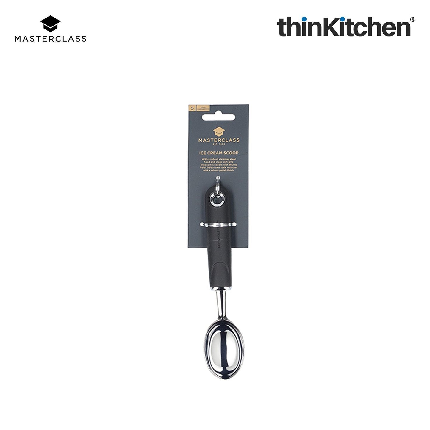 Premium Black Stainless Steel Soft Grip Ice Cream Scoop