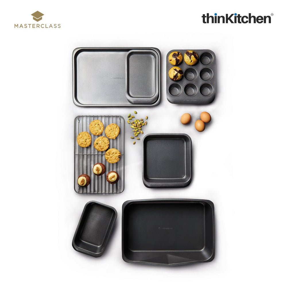 MasterClass Premium 7 Pcs Non-Stick Carbon Steel Bakeware Set, Stackable - Black