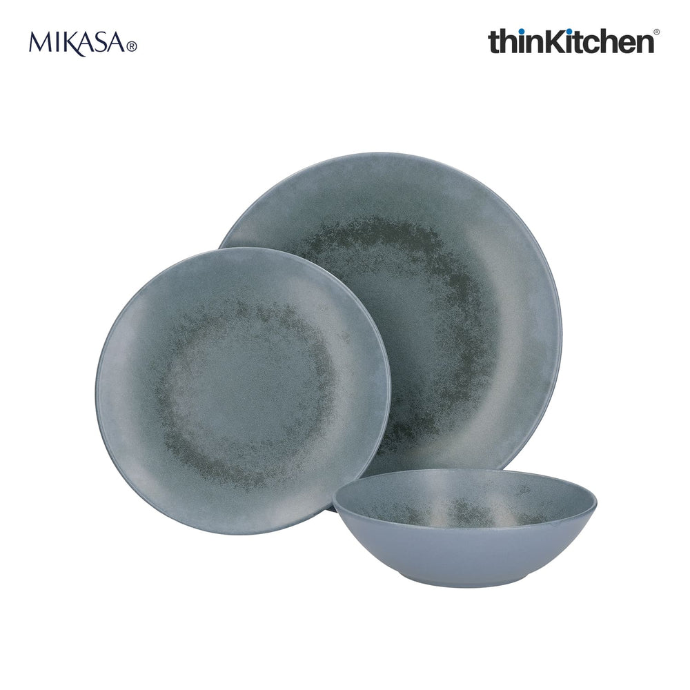 Mikasa Premium 12-Piece Stoneware Dinnerware Set, Gift Boxed - Blue