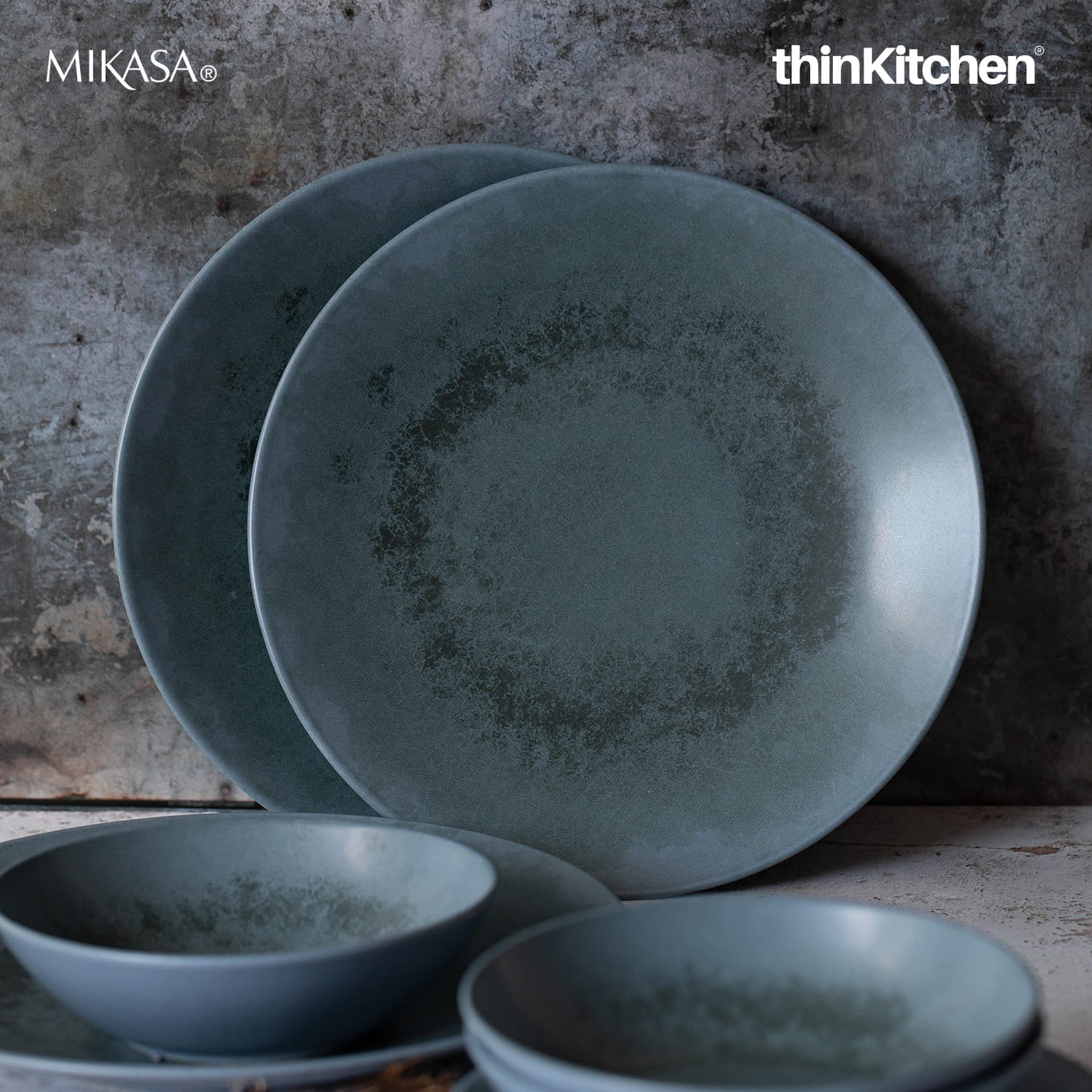 Mikasa Reactive Blue Twelve Piece Stoneware Dinnerware Set, Gift Boxed