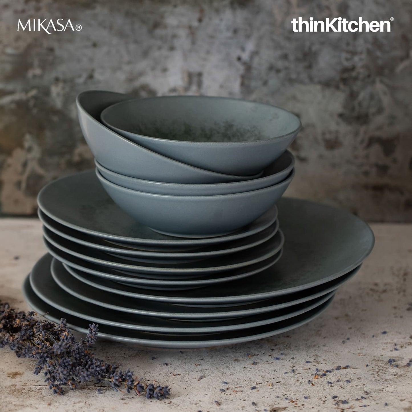 Mikasa Reactive Blue Twelve Piece Stoneware Dinnerware Set, Gift Boxed