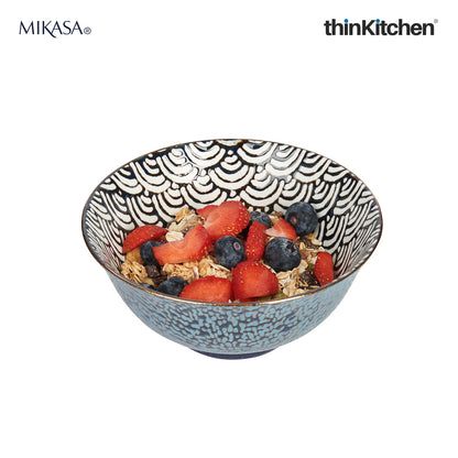 Mikasa Satori Indigo Elegance Set:  Porcelain Dinner Plate, 27cm x  Porcelain Rice Bowl, 16cm