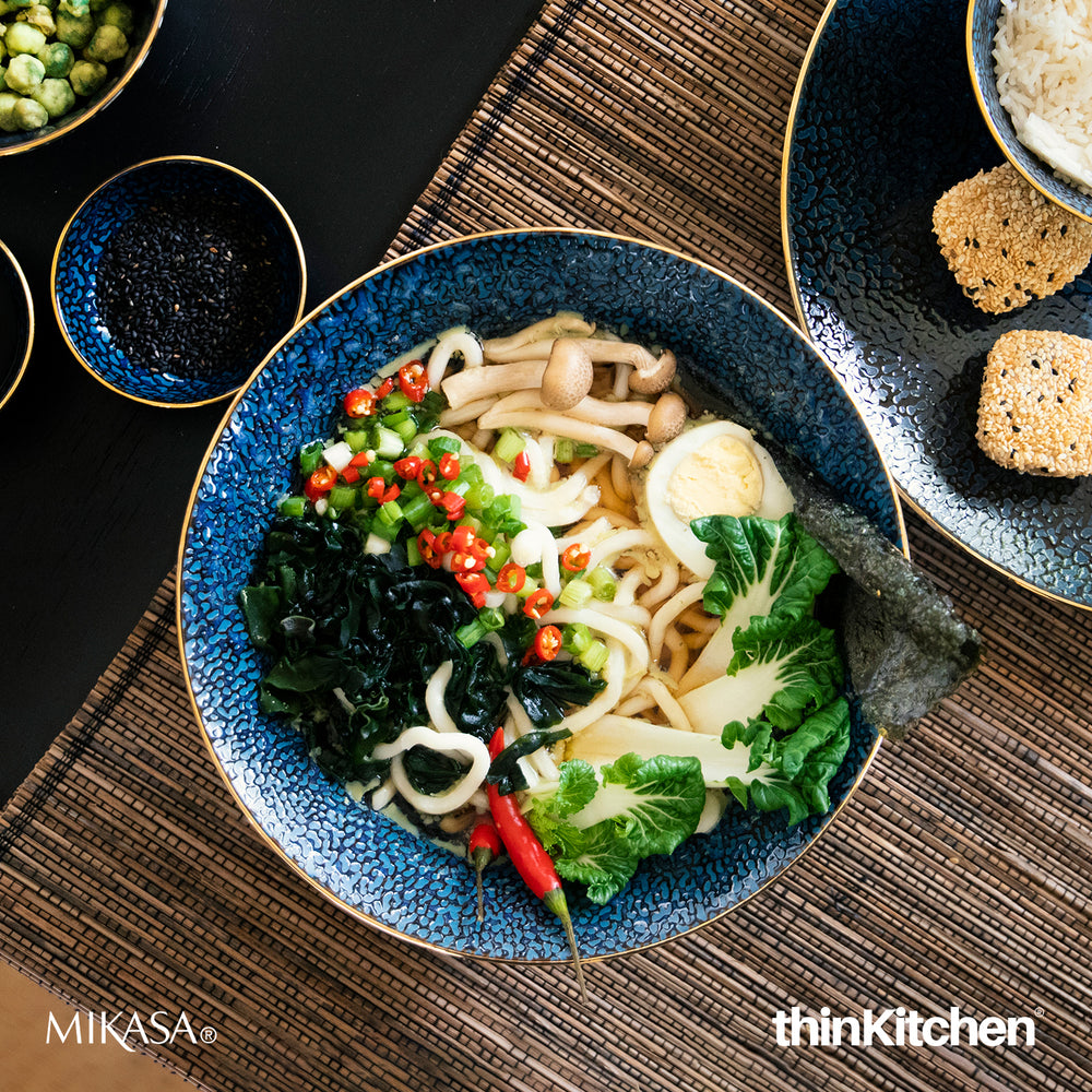 Mikasa Satori Japanese 8.3" Premium Ramen & Rice Bowl for Noodles, Rice, Snacks - Indigo Blue