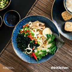 Mikasa Satori Porcelain Serving Bowl 21cm | Premium Japanese Ramen & Rice Bowl with Indigo Blue Seigaiha Design and Gold Detailing