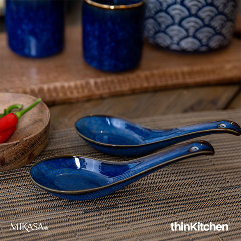 Mikasa Satori Porcelain Rice Spoon – Indigo Blue Rice Serving Spoon with Gold-Edge Detailing | Japanese-Inspired Porcelain Spoon for Rice, Soups & Curries