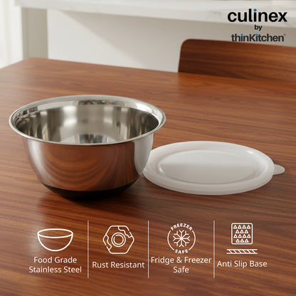 Culinex by thinKitchen Heavy-Duty 304 Stainless Steel Anti-Skid Mixing Bowl for Cakes, Dough, Eggs - 1pc (2400 ml) |Cooking, Prep, Mixing| By thinKitchen