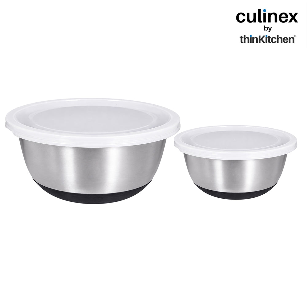 Culinex Heavy-Duty 304 Stainless Steel Anti-Skid Premium Multipurpose Mixing Bowl for Cakes, Dough, Eggs - Set of 2 (2400 & 3800 ml) By thinKitchen