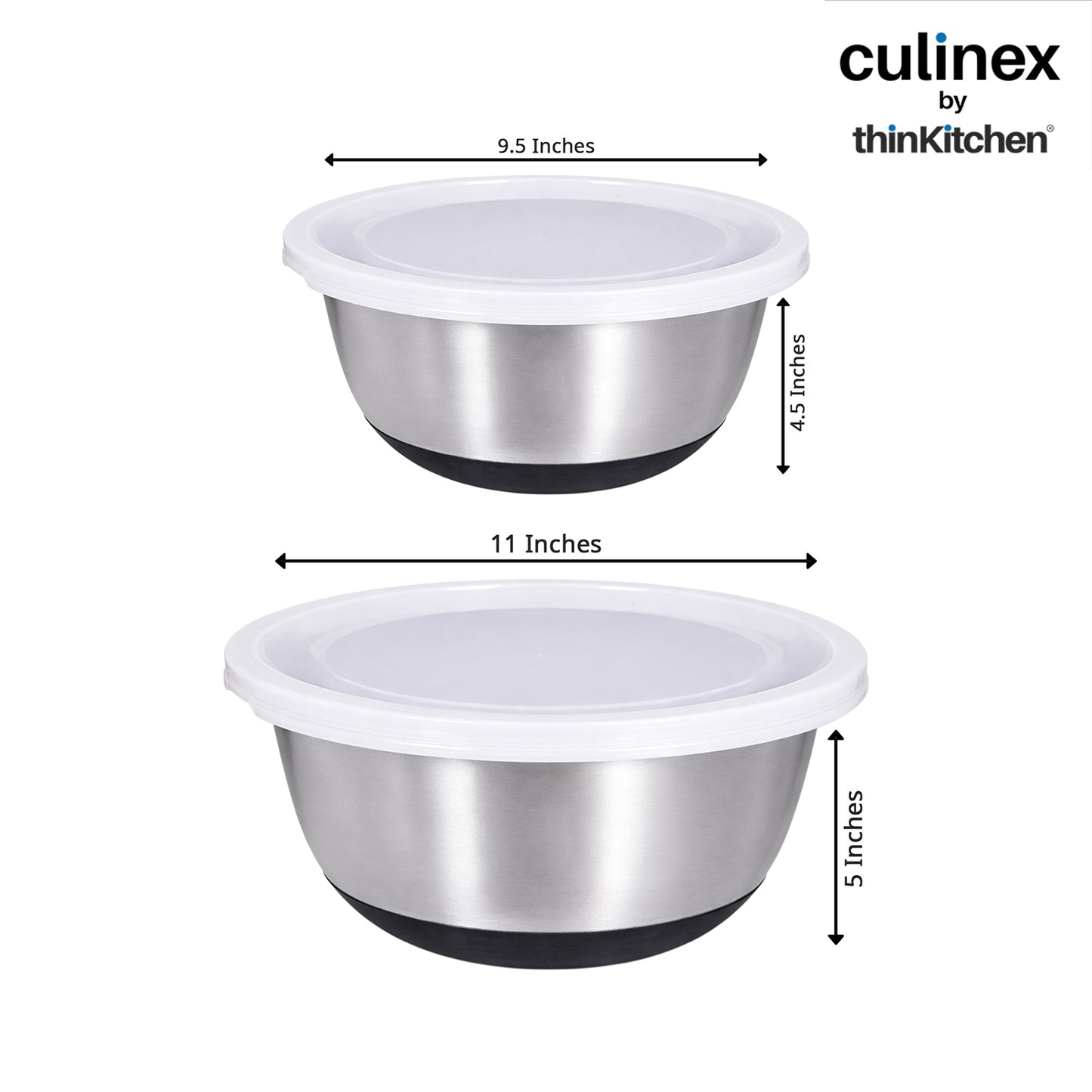 Culinex by thinKitchen Heavy-Duty 304 Stainless Steel Anti-Skid Mixing Bowl for Cakes, Dough, Eggs - Set of 2 (2400 & 3800 ml) |Cooking, Prep, Mixing |By thinKitchen